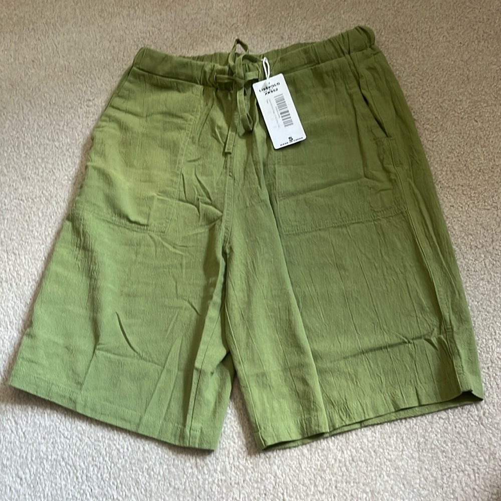 Lisskolo Women's Drawstring Linen Bermuda Shorts Elastic Waist Size Small